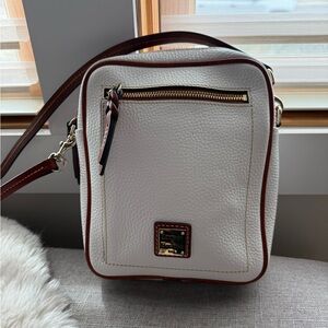 Dooney & Bourke White Pebbled Leather Crossbody with Red Interior and Brown Trim